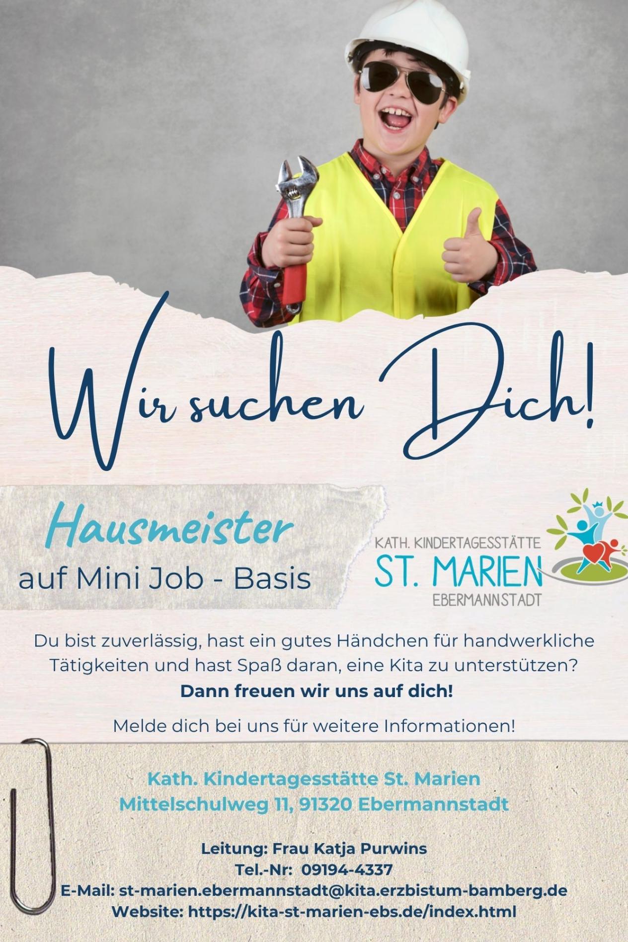 Stellenanzeige Hausmeister St. Marien Ebs (c) arge fo Stellenanzeige Hausmeister St. Marien Ebs